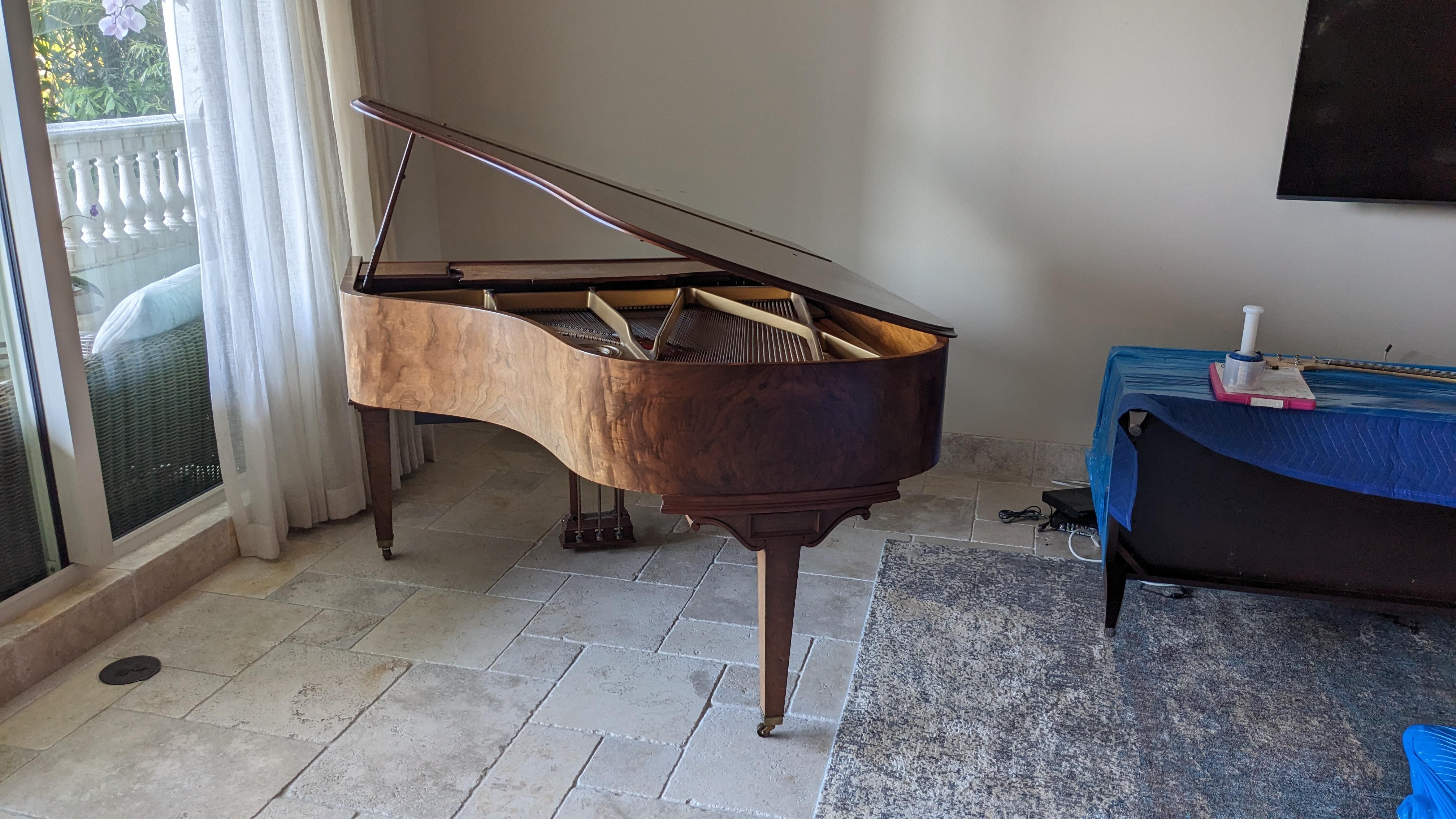 Antique Art Deco Wm. Knabe and Co. Crotch Walnut Baby Grand Player Piano & Bench 14