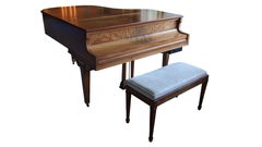 Antique Art Deco Wm. Knabe and Co. Crotch Walnut Baby Grand Player Piano & Bench