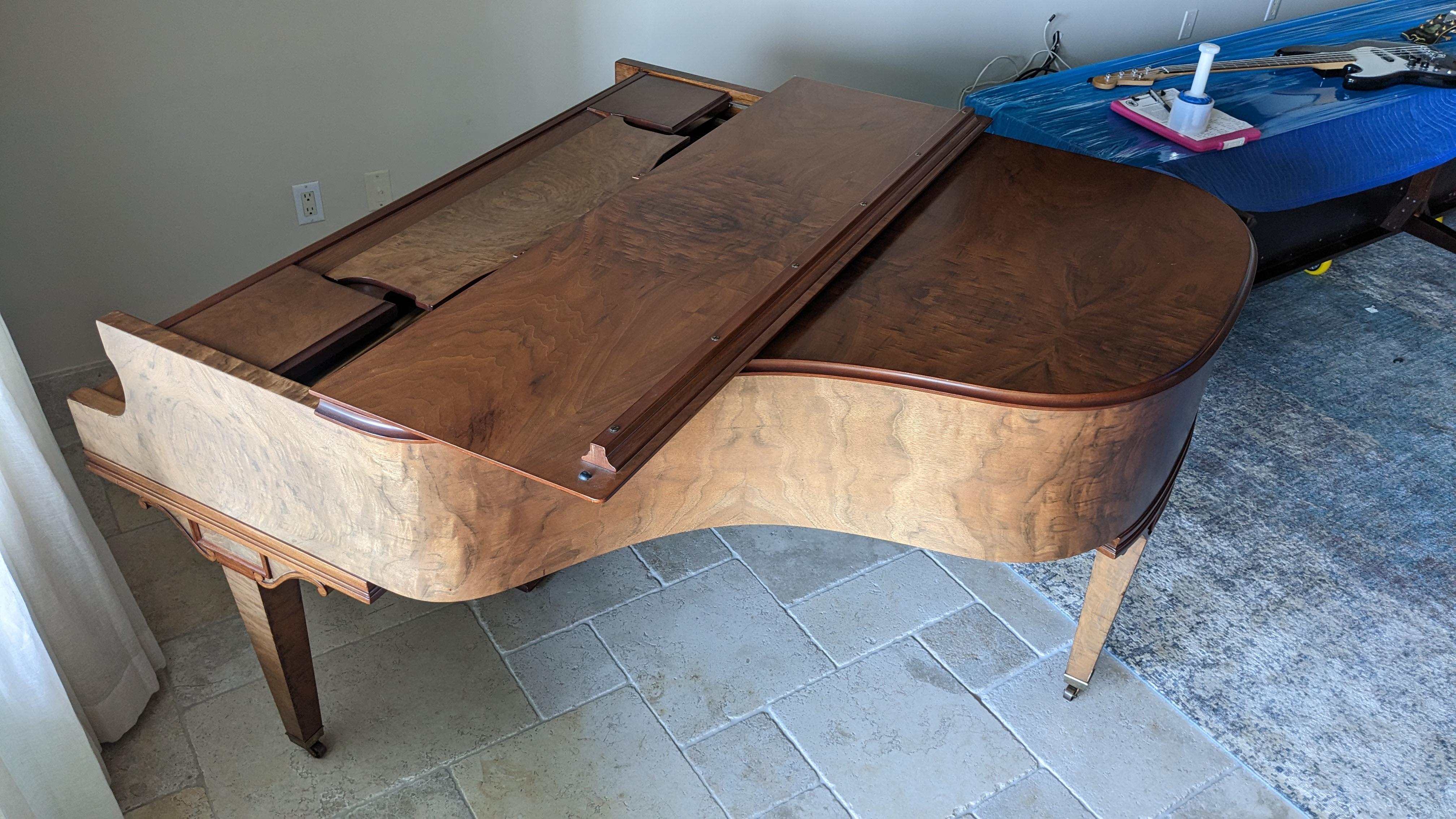 Antique Art Deco Wm. Knabe and Co. Crotch Walnut Baby Grand Player Piano & Bench 2