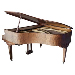 Used Art Deco Wm. Knabe and Co. Crotch Walnut Baby Grand Player Piano & Bench