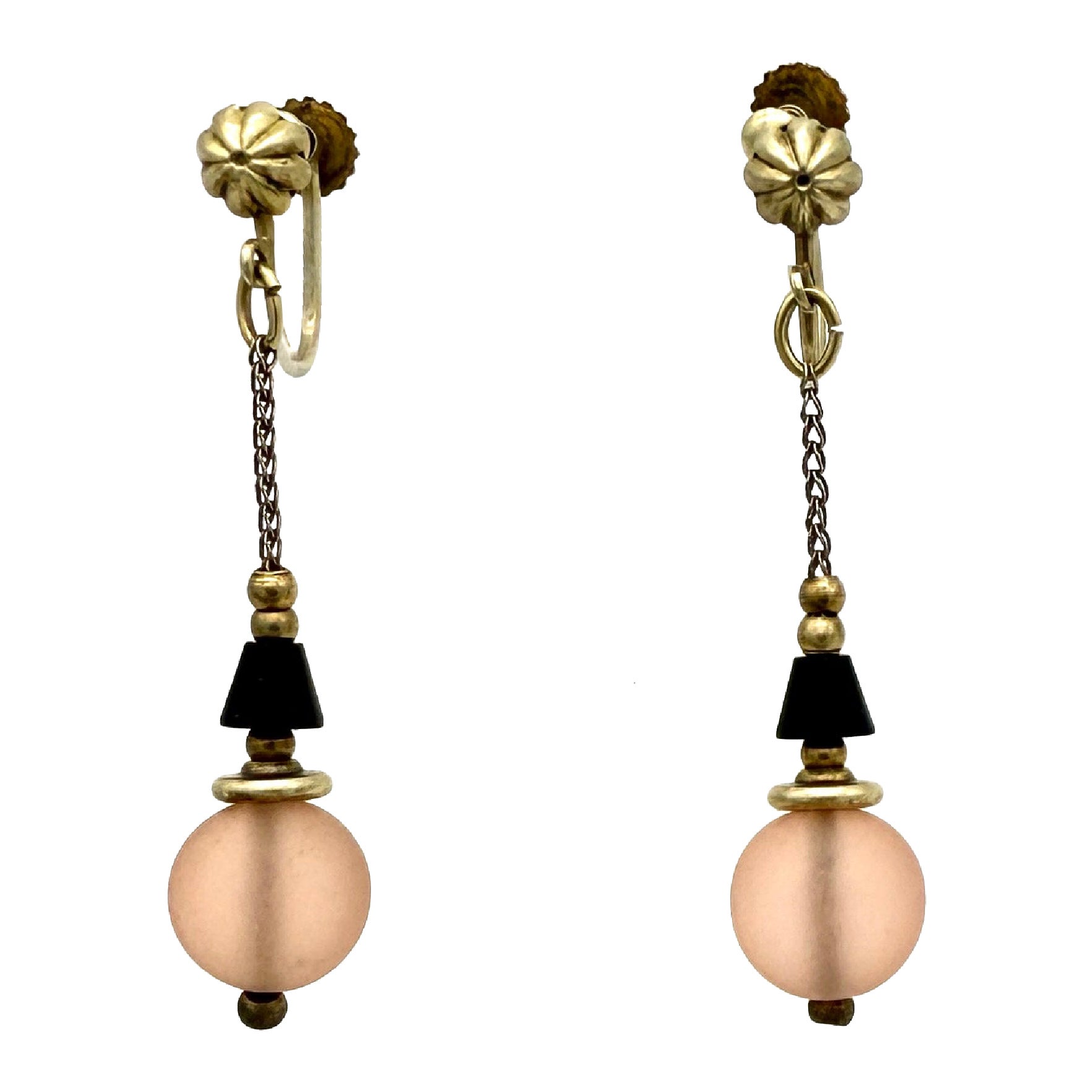 Orecchini a pendente in argento con perle di vetro smerigliato WMF Ikora, in stile antico Art Deco. in vendita