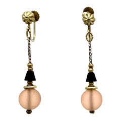 Antique Art Deco WMF Ikora Frosted Glass Beads Silver Scew On Dangle Earrings Antique Art Deco WMF Ikora Frosted Glass Beads Silver Scew On Dangle Earrings