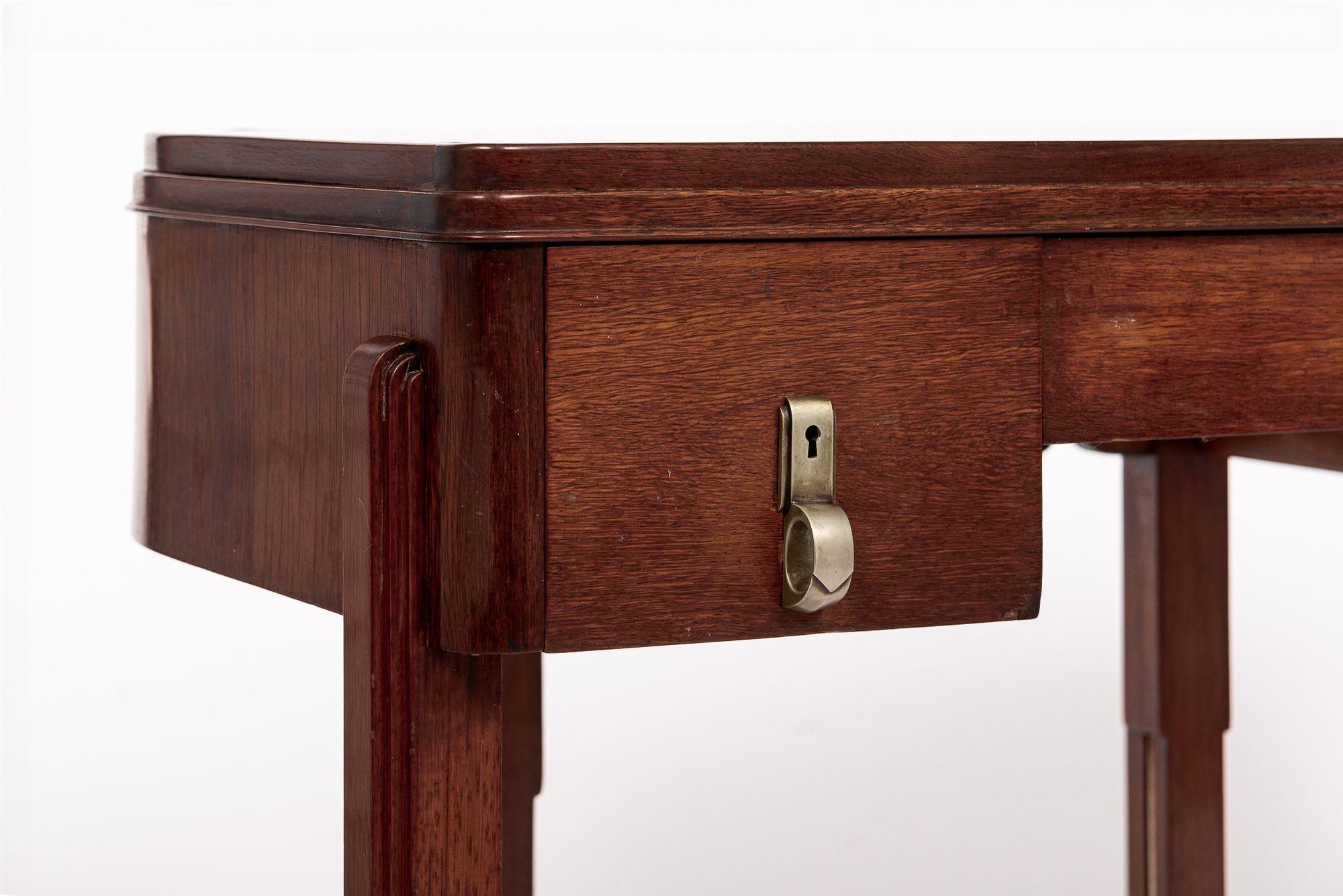 Bureau demi-lune Art déco ancien en bois et ébénisé, années 1930 4
