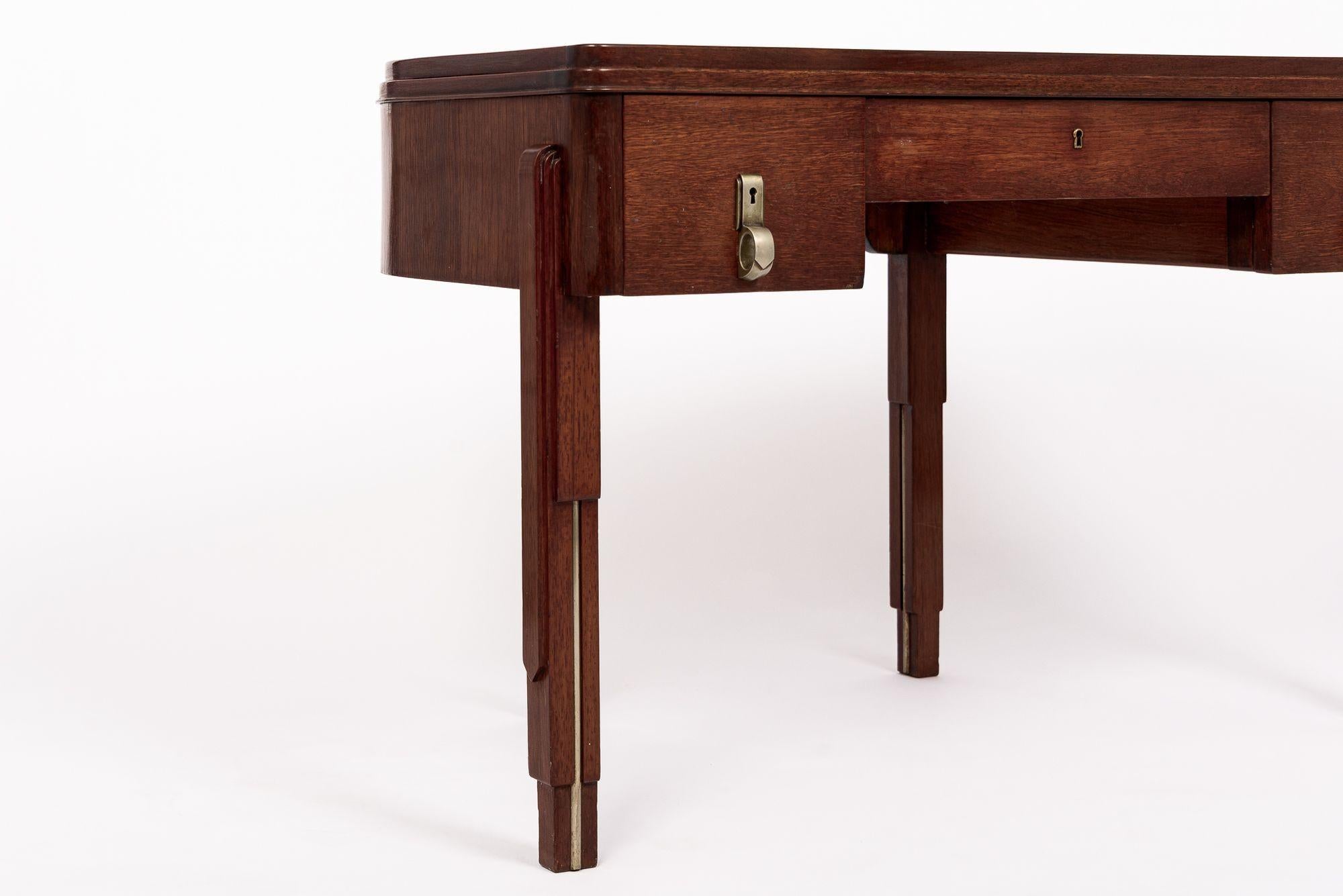 Bureau demi-lune Art déco ancien en bois et ébénisé, années 1930 Bon état à Detroit, MI