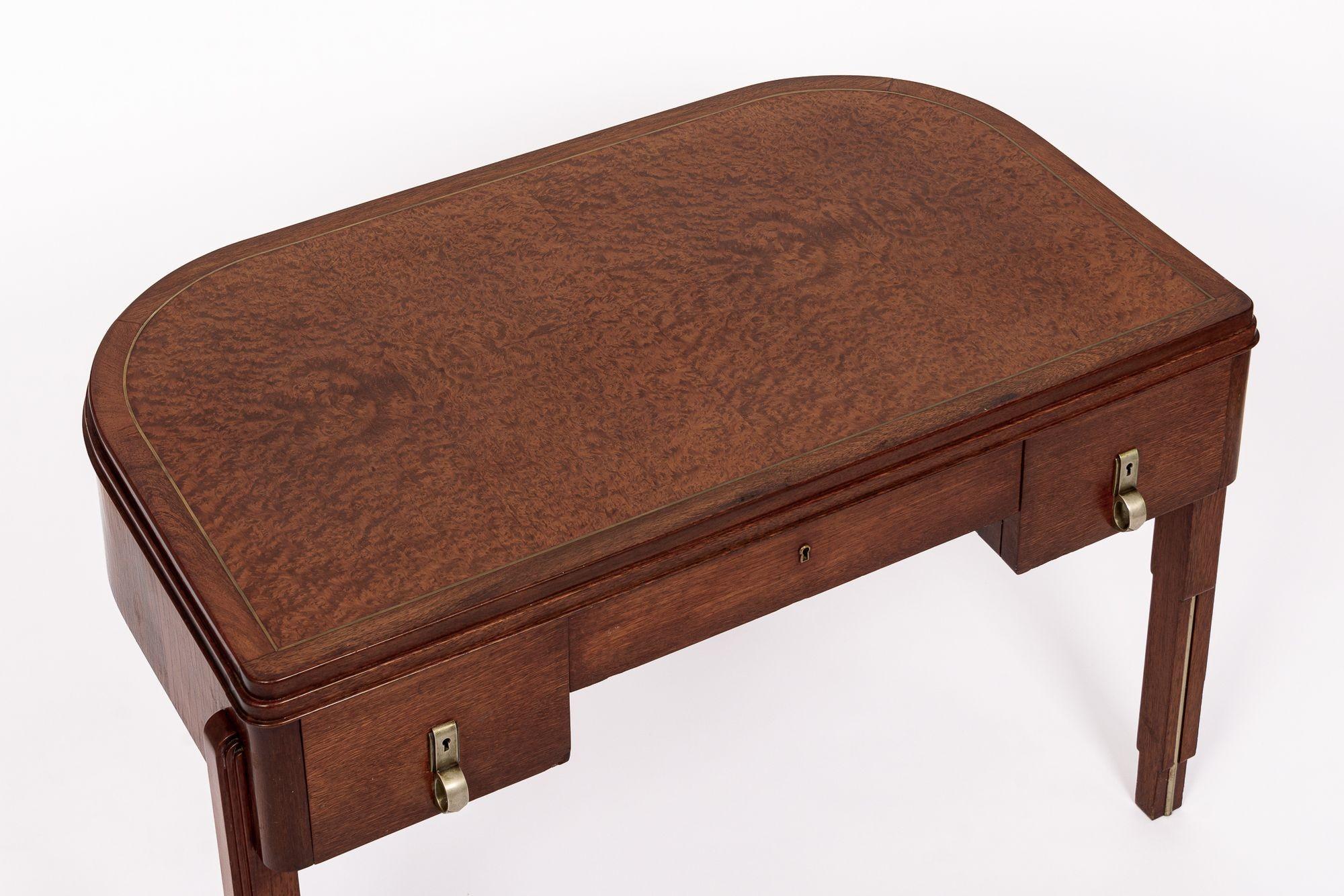 Milieu du XXe siècle Bureau demi-lune Art déco ancien en bois et ébénisé, années 1930