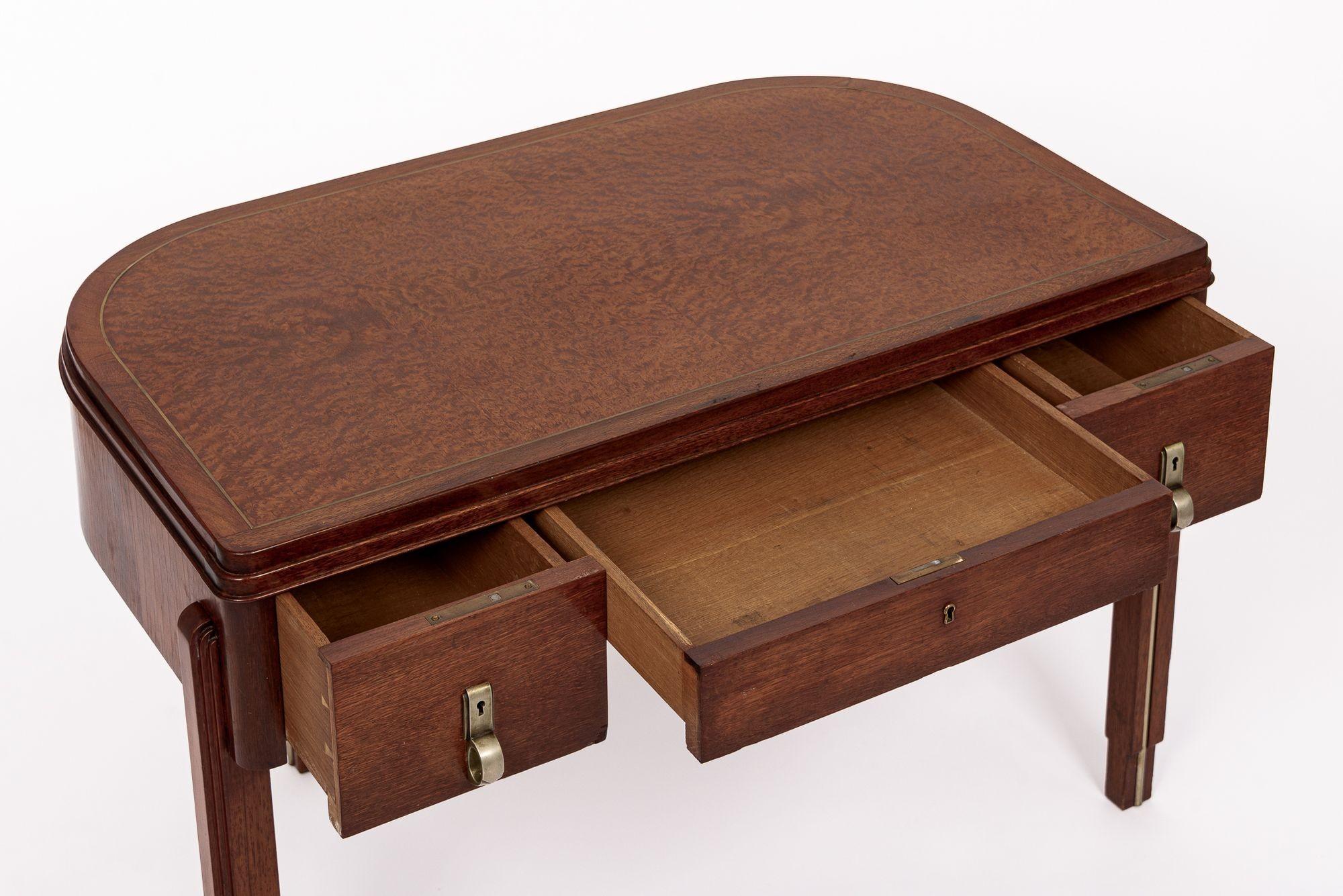 Métal Bureau demi-lune Art déco ancien en bois et ébénisé, années 1930