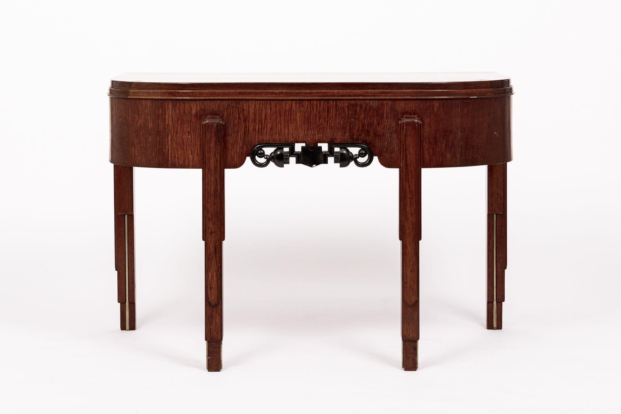 Bureau demi-lune Art déco ancien en bois et ébénisé, années 1930 1