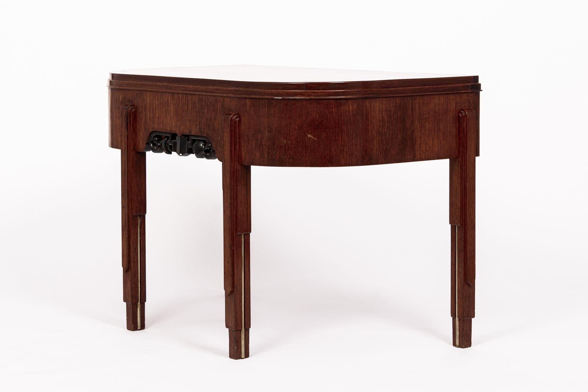 Bureau demi-lune Art déco ancien en bois et ébénisé, années 1930 2