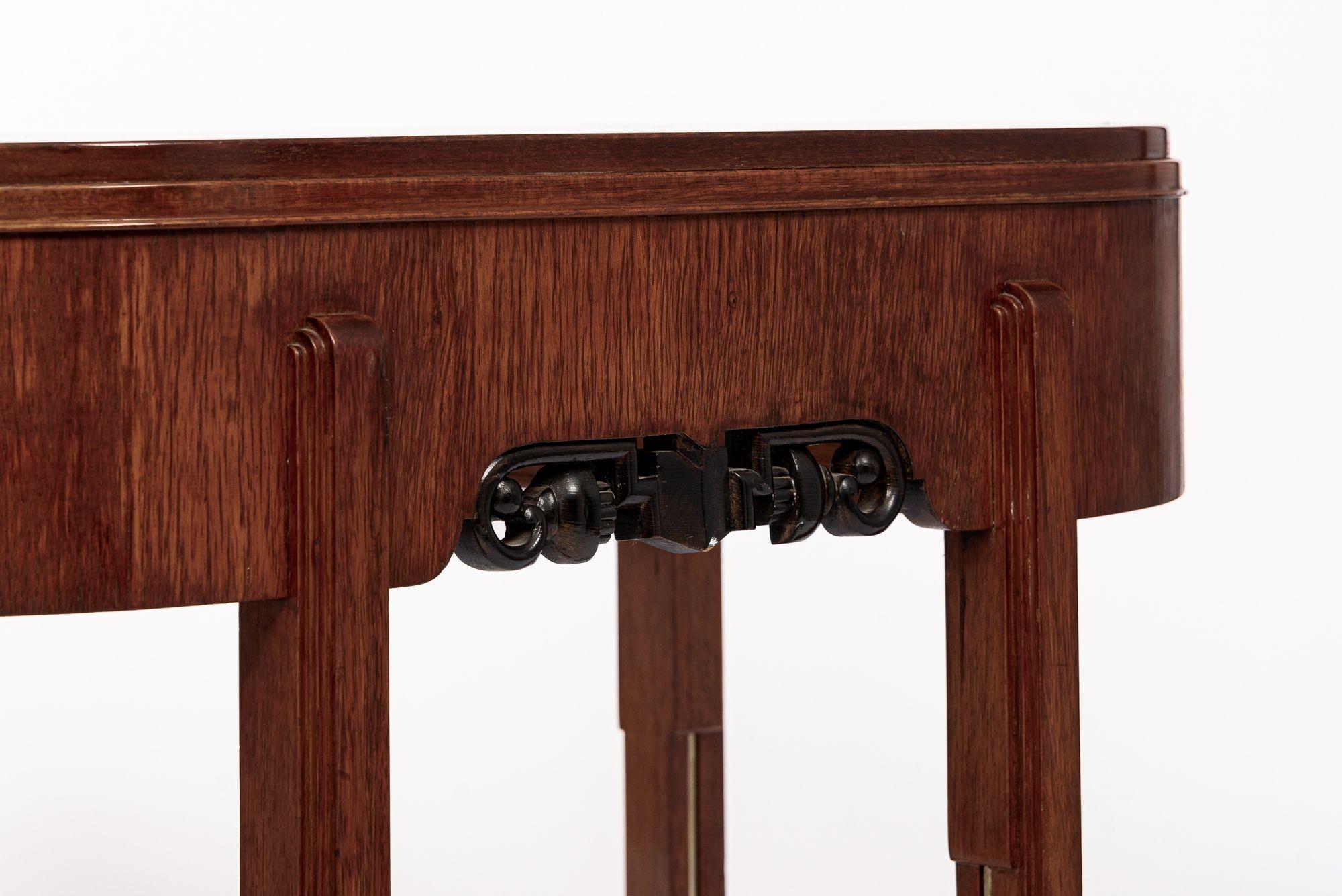 Bureau demi-lune Art déco ancien en bois et ébénisé, années 1930 3