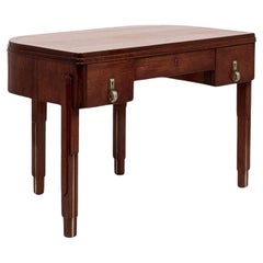 Antique Art Deco Wood and Ebonized Demilune Desk, 1930s
