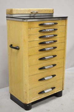 Antique Art Deco Wood and Metal Medical Dental Dentist Doctor's Cabinet