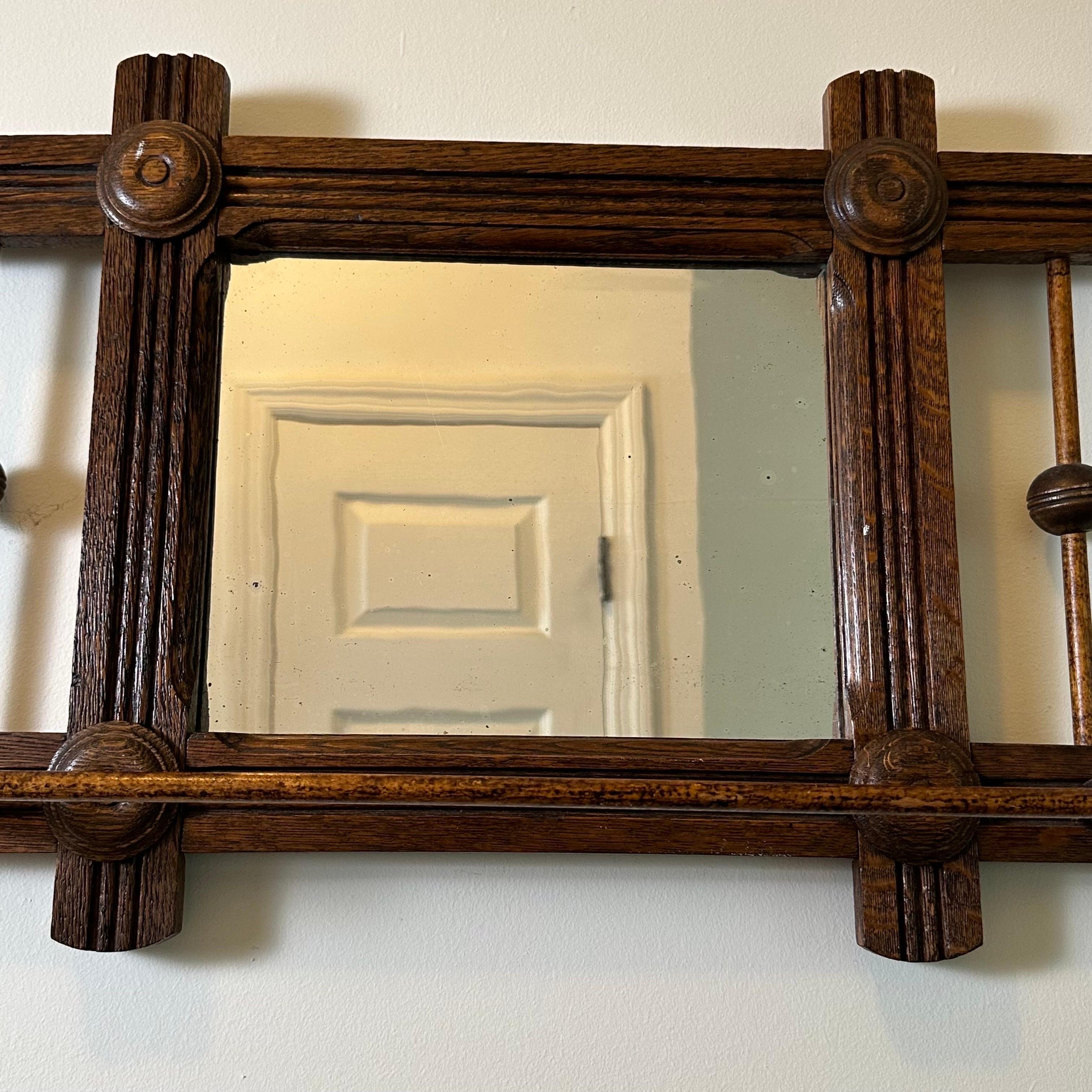 Antique Mirror in legno Deco con barra di sospensione in vendita 6