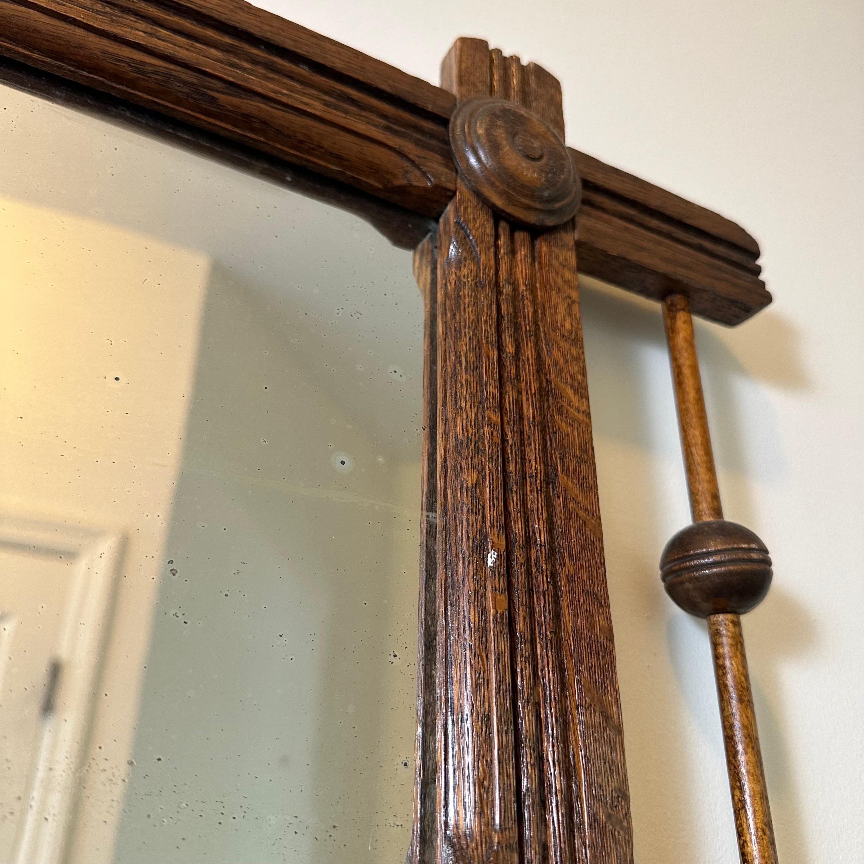 Specchio Antique Mirror in legno Deco con barra di sospensione in vendita