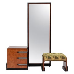 Antique Art Deco Wood Vanity Mirror & Stool by Donald Deskey for Widdicomb 1930s Antique Art Deco Wood Vanity Mirror & Stool by Donald Deskey for Widdicomb 1930s