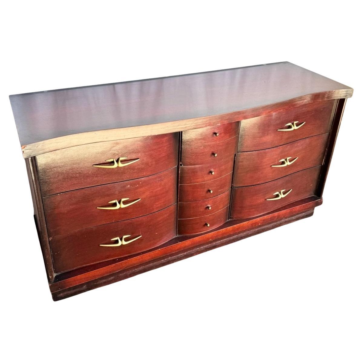 Ancienne commode en bois Art Deco - 9 tiroirs en vente