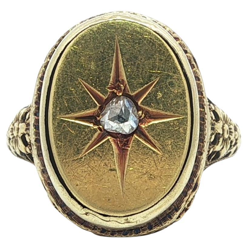 Bague en or jaune Arte Antiques 0.15ct Rose Cut Star Pave Diamond Filigree en vente