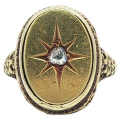 Anello antico Art Deco in oro giallo 0,15ct Rose Cut Star Pave Diamond Filigree