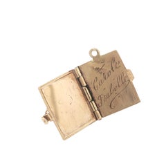 Antique Art Deco Yellow Gold Diamond Rectangular Open Booklet Book Charm Pendant