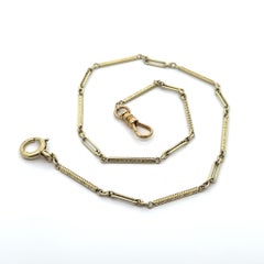 Antique Art Deco Yellow Gold Engraved & Hand Etched Pocket Watch Chain