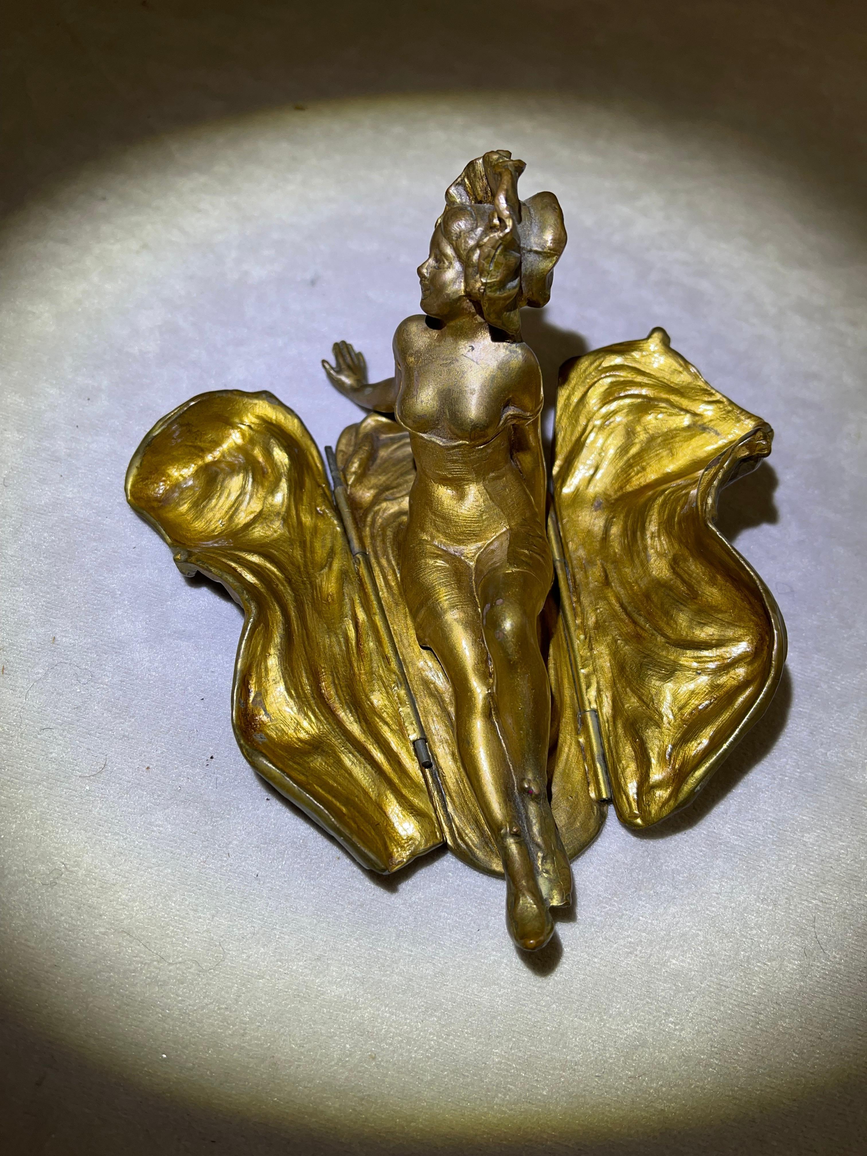 Patinated Antique Art Deco Young Lady w/ Movable Blanket Revealing Her Torso, Signed J.B.