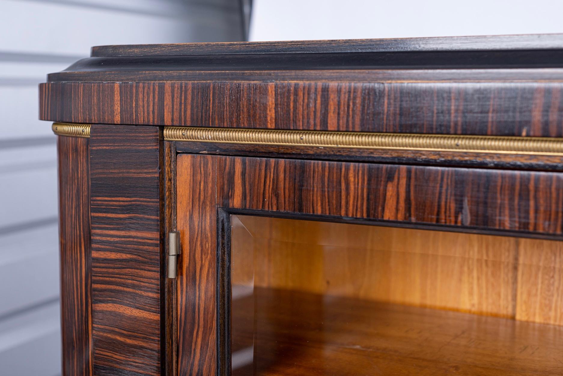 Antique Art Deco Zebra Wood and Beveled Glass Display Cabinet, 1930s 5