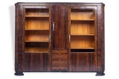 Antique Art Deco Zebra Wood and Beveled Glass Display Cabinet, 1930s