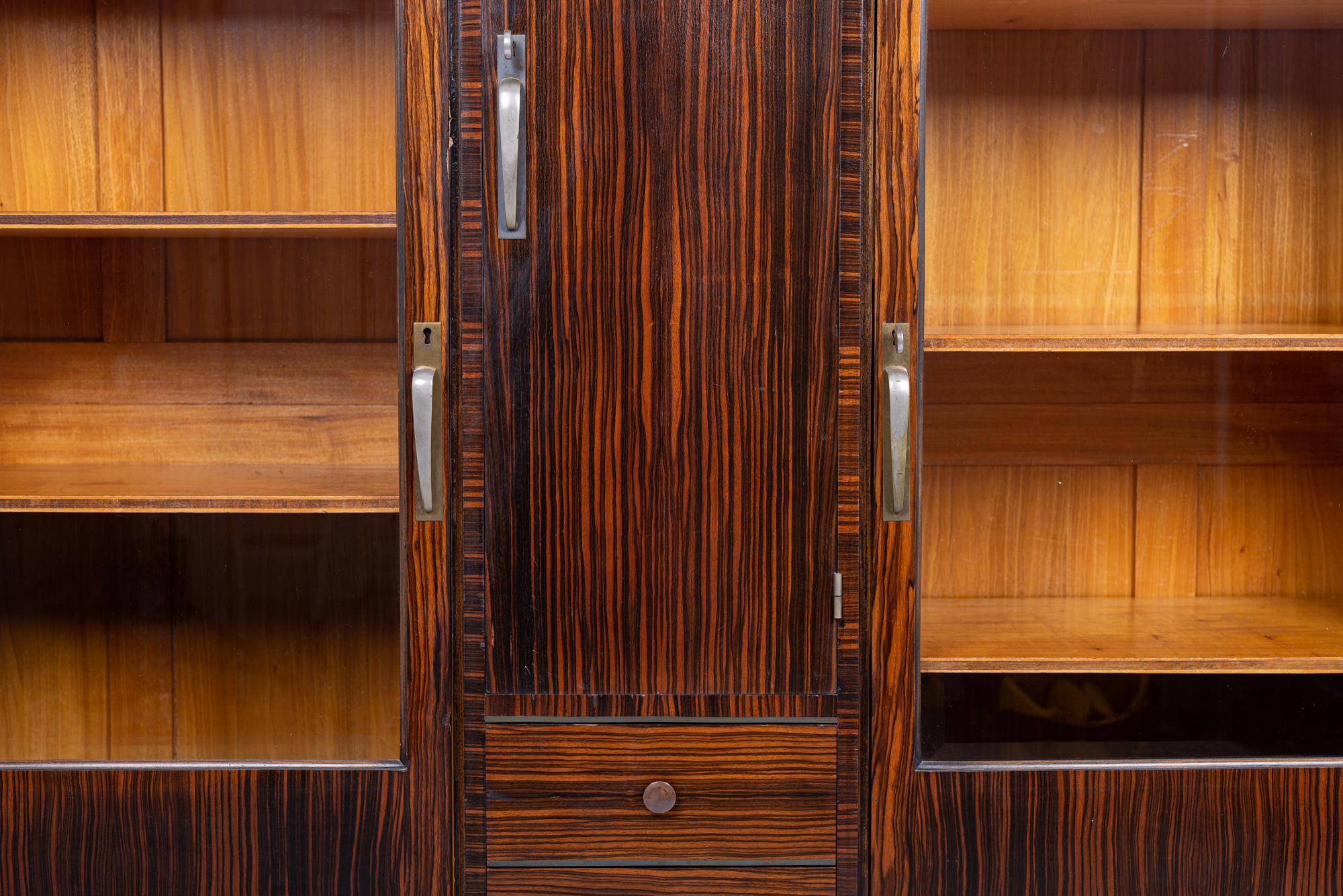 Antique Art Deco Zebra Wood and Beveled Glass Display Cabinet, 1930s 1