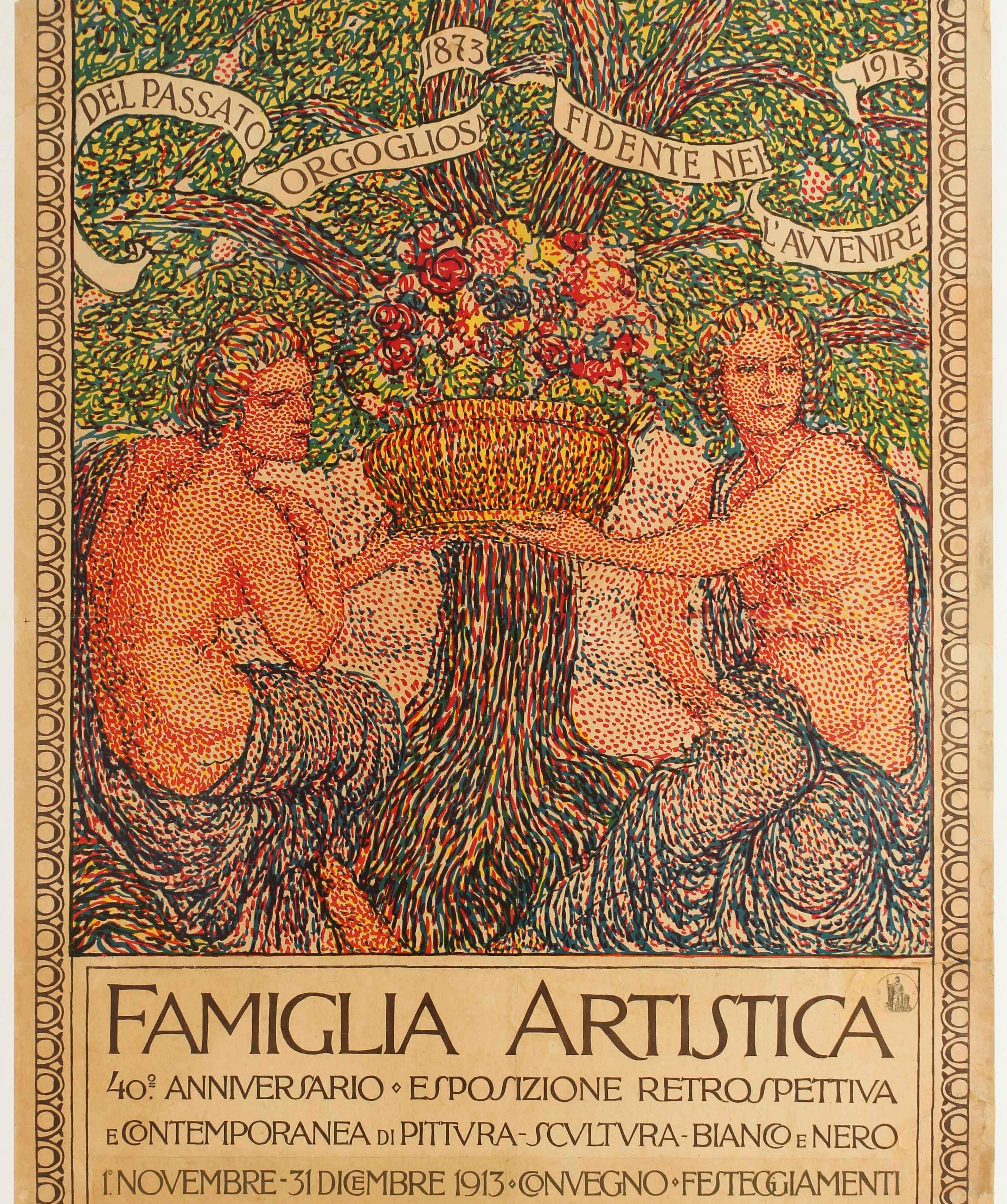 Antique Art Exhibition Poster Famiglia Artistica Artistic Family Milan 1873 1913 In Fair Condition For Sale In London, GB
