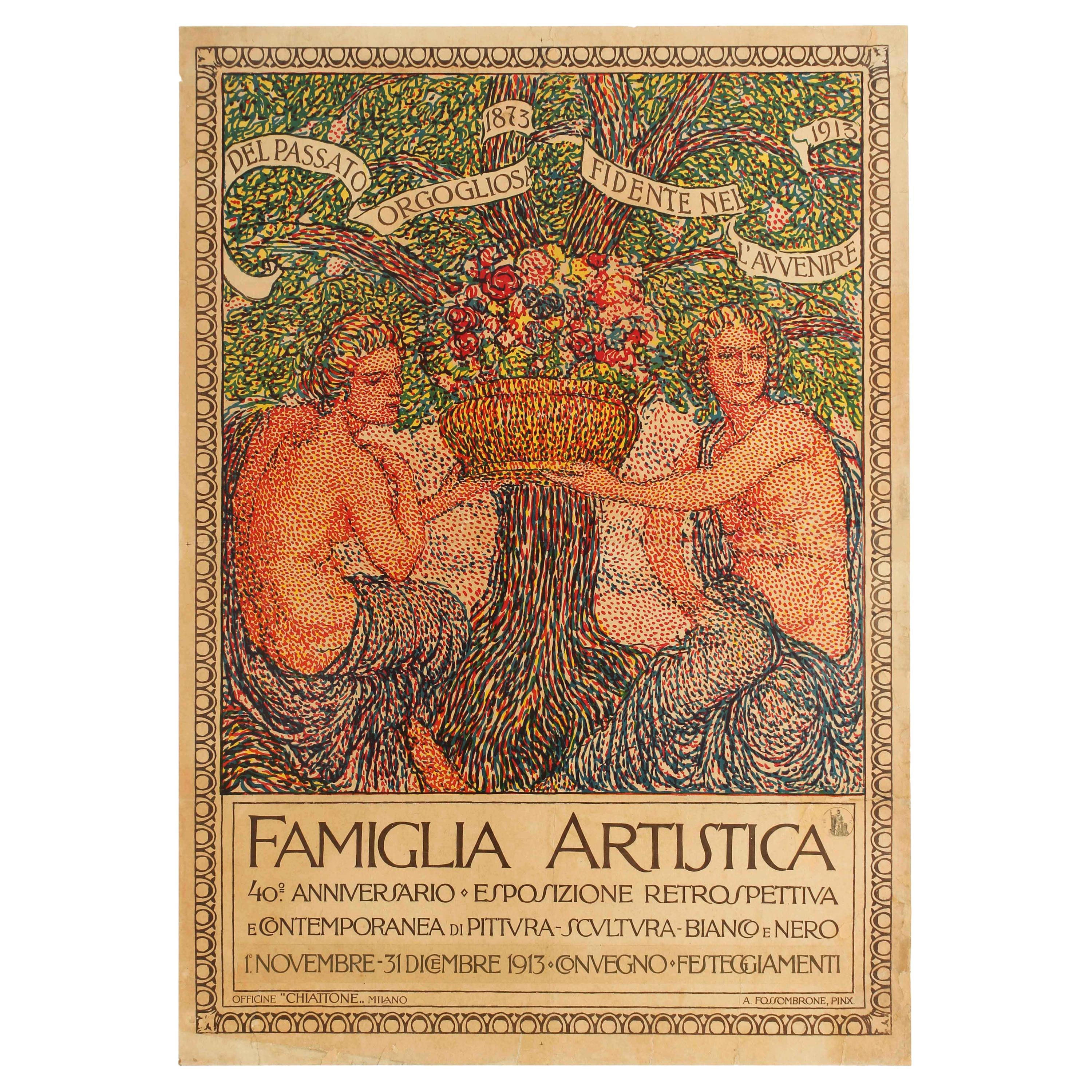 Antique Art Exhibition Poster Famiglia Artistica Artistic Family Milan 1873 1913 For Sale