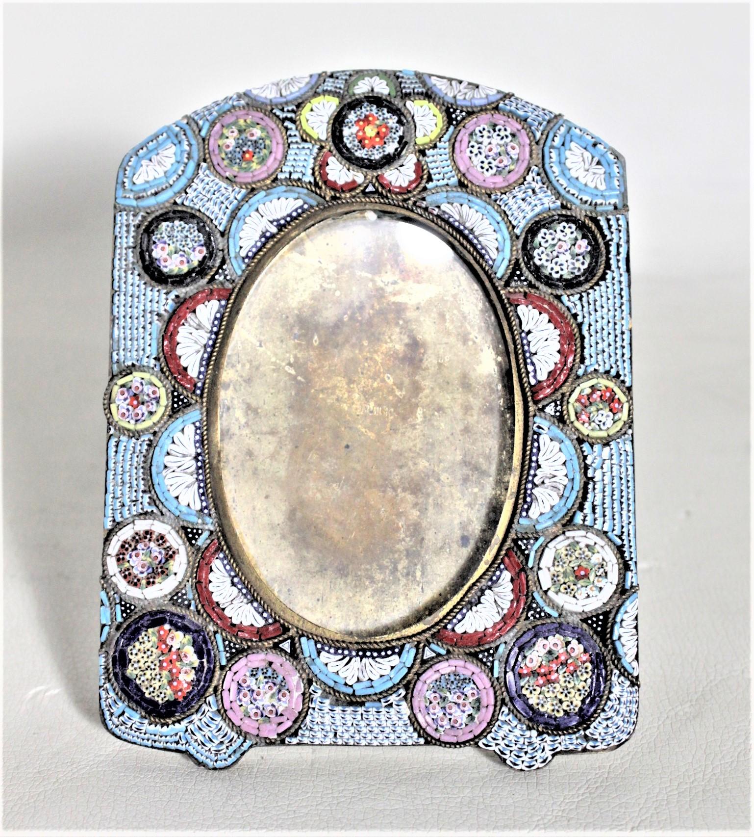 Antique Art Glass & Brass Micro Mosaic Picture Frame 2