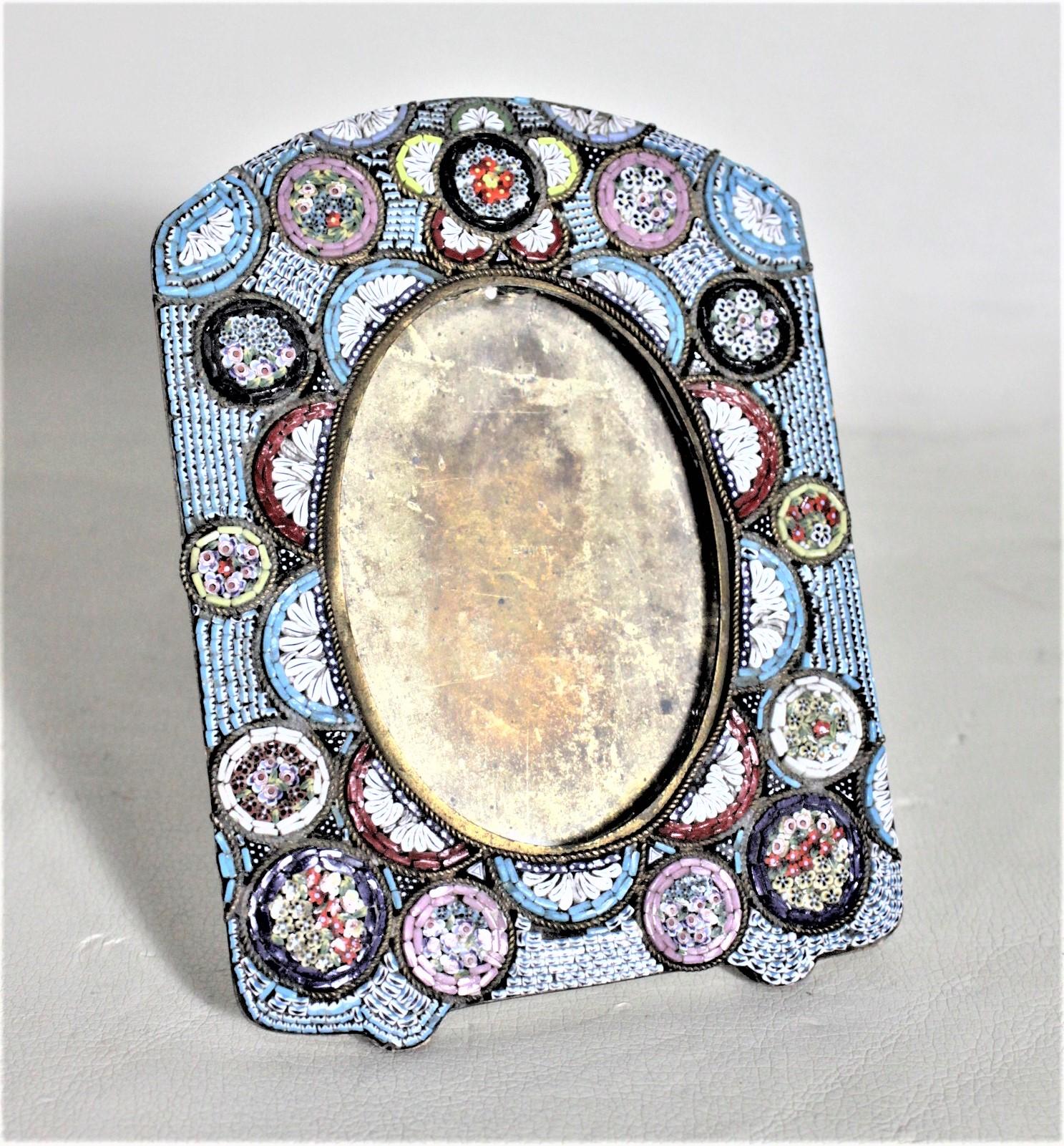 Hand-Crafted Antique Art Glass & Brass Micro Mosaic Picture Frame