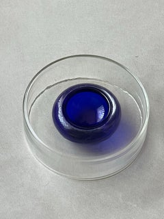 Antique Art Glass Decorative Bowl, Blue, 18 cm Diameter, Vintage Style