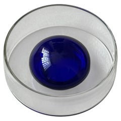 Antique Art Glass Decorative Bowl, Blue, 18 cm Diameter, Vintage Style