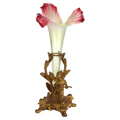 Antique Art Glass & Gilt Metal Figural Vase with Cherub 19thC