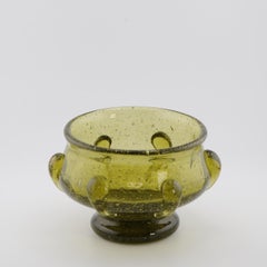 Antique Art Glass Green Glass Footed Bowl with Bubbles. 19th century