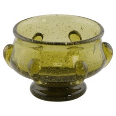 Antique Art Glass Green Glass Footed Bowl with Bubbles. 19th century