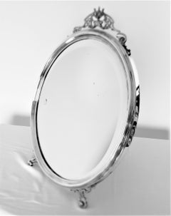 Antique Art Krupp Berndorf Silver Plated Oval Tilt Back Table or Vanity Mirror
