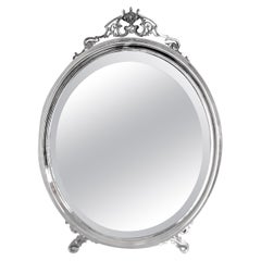 Antique Art Krupp Berndorf Silver Plated Oval Tilt Back Table or Vanity Mirror
