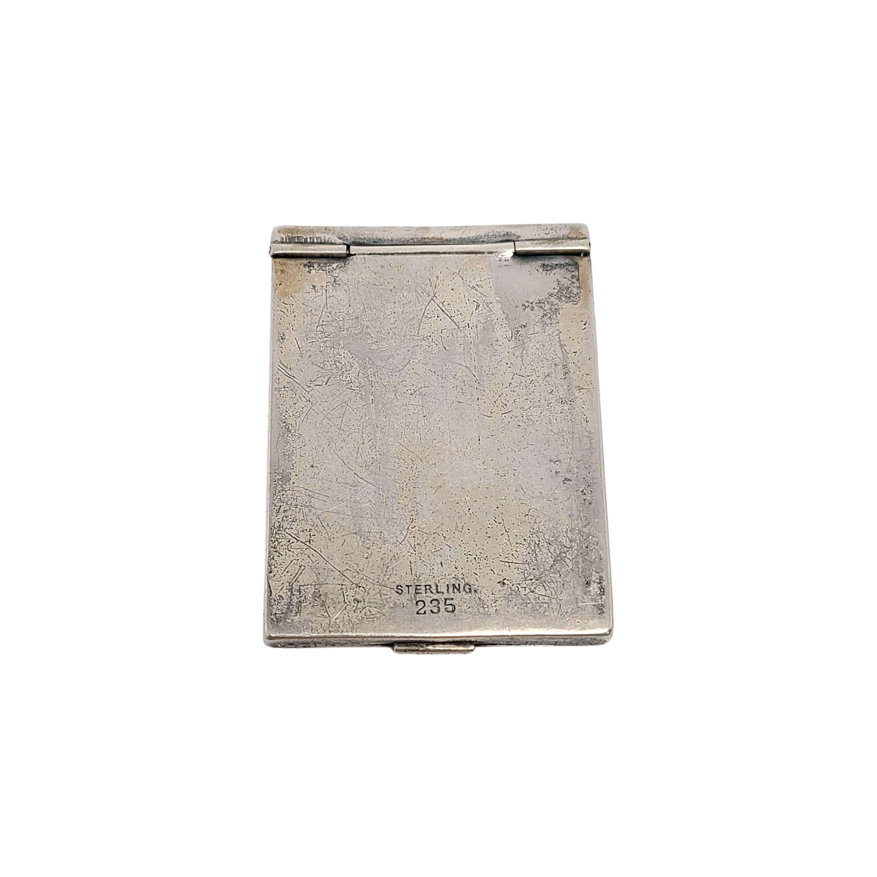 Sterling silver match case with monogram.

Monogram appears to be EJT

Polished smooth design featuring large monogram on front and a hinged lid. 

Measures 2 1/8