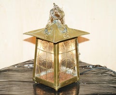 ANTIQUE ART NOUVEAU BRASS AND FROSTED GLASS HANGING LANTERN OR TABLE LAMp