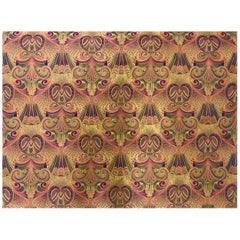 Vintage Art Deco Paisley Upholstery Fabric with Gold Accents
