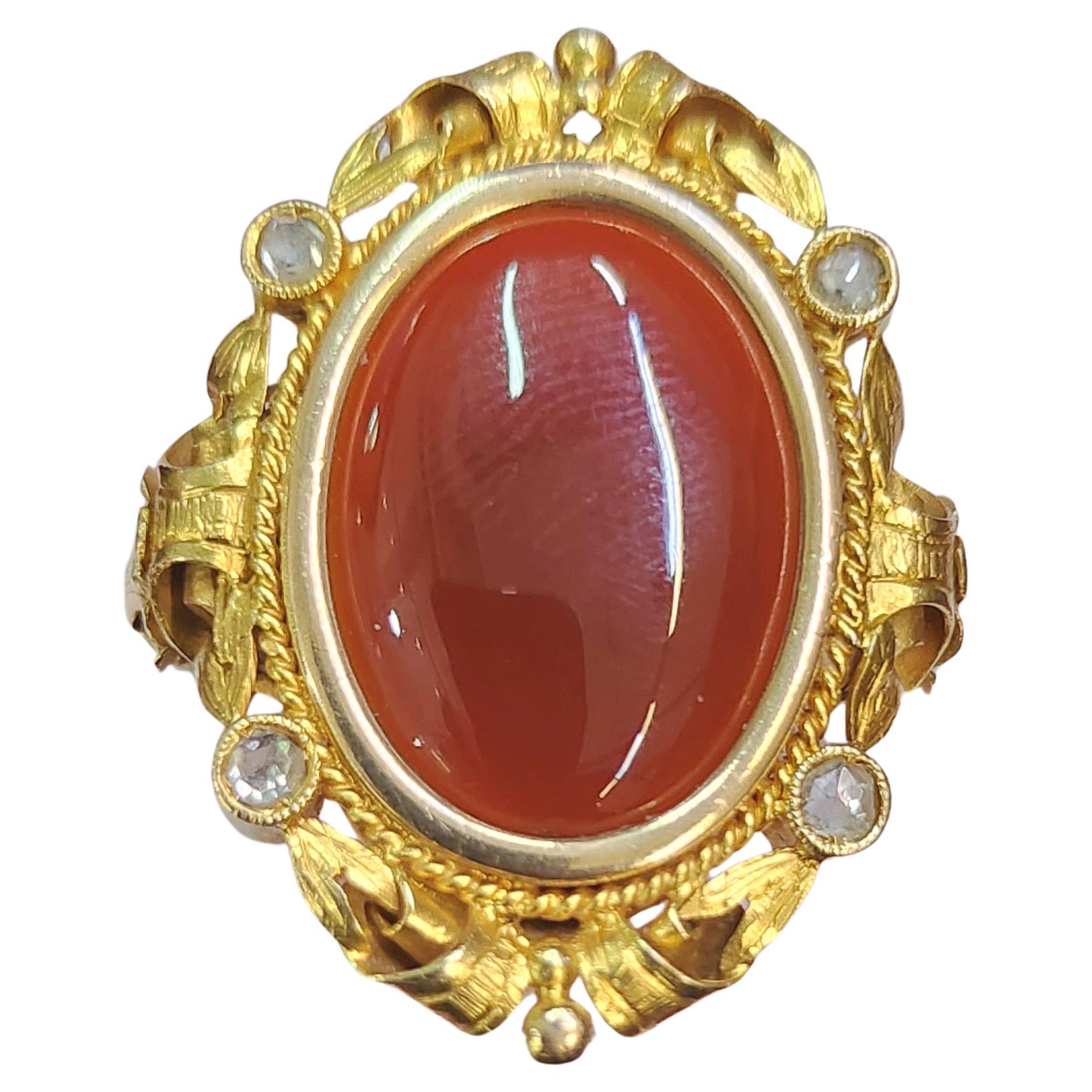 Antique Art Nouvea Carnelian Gold Ring In Excellent Condition For Sale In Cairo, EG