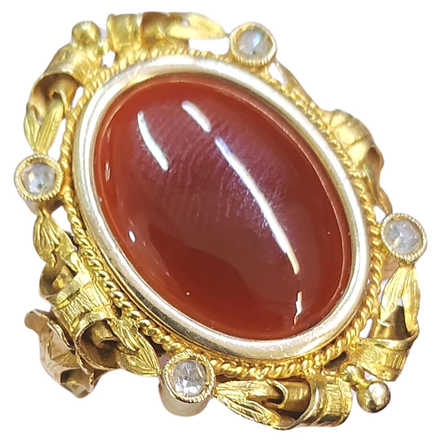 Women's or Men's Antique Art Nouvea Carnelian Gold Ring For Sale