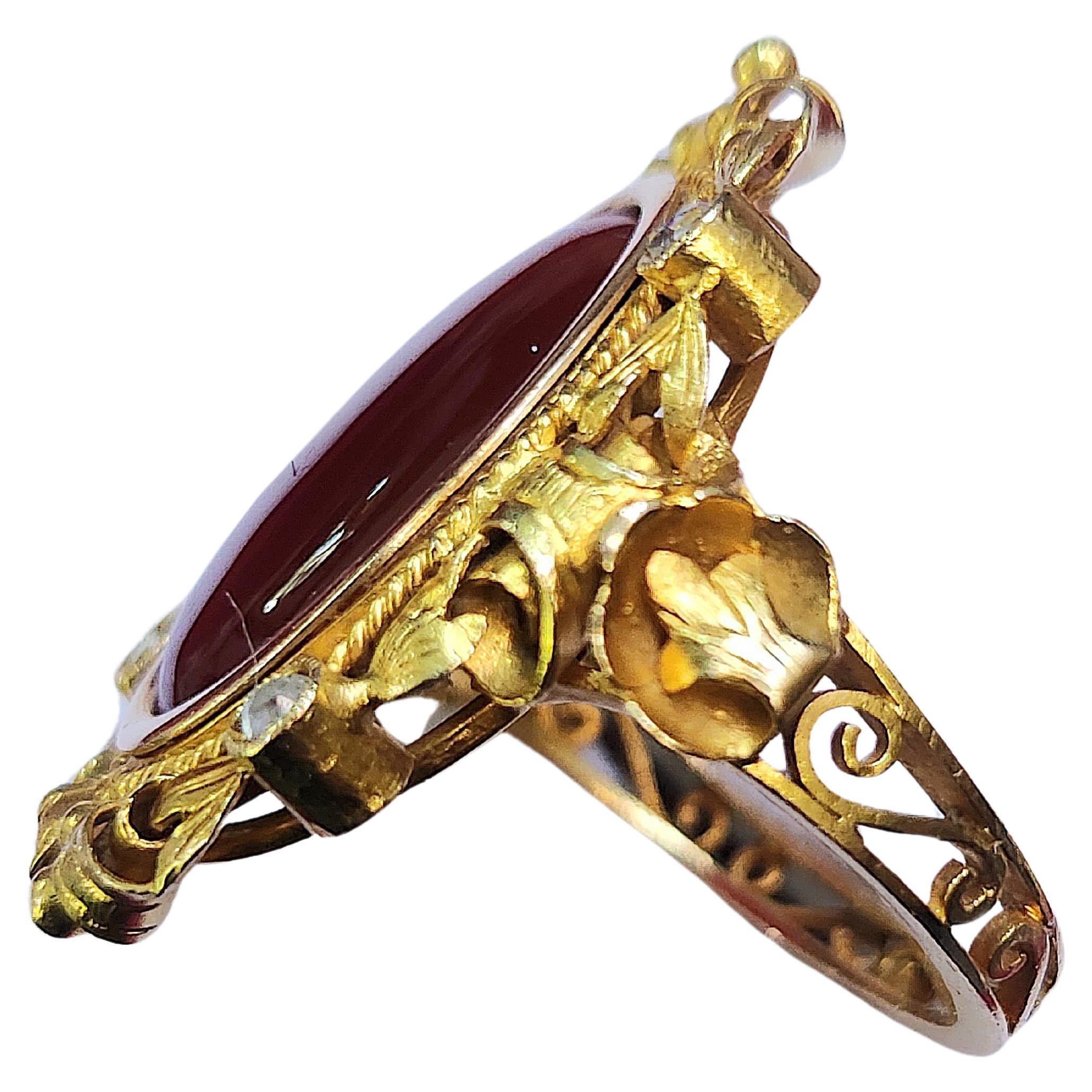 Antique Art Nouvea Carnelian Gold Ring For Sale 3