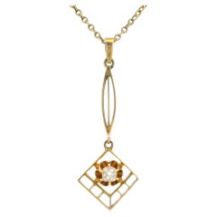 Collana con ciondolo geometrico Lavalier in stile antico Art Nouveau con diamanti da 0,15 ct.