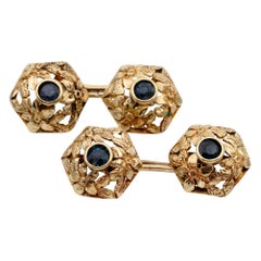 Antique Art Nouveau 1.0 Carat Natural Sapphire 18 Karat Gold Cufflinks