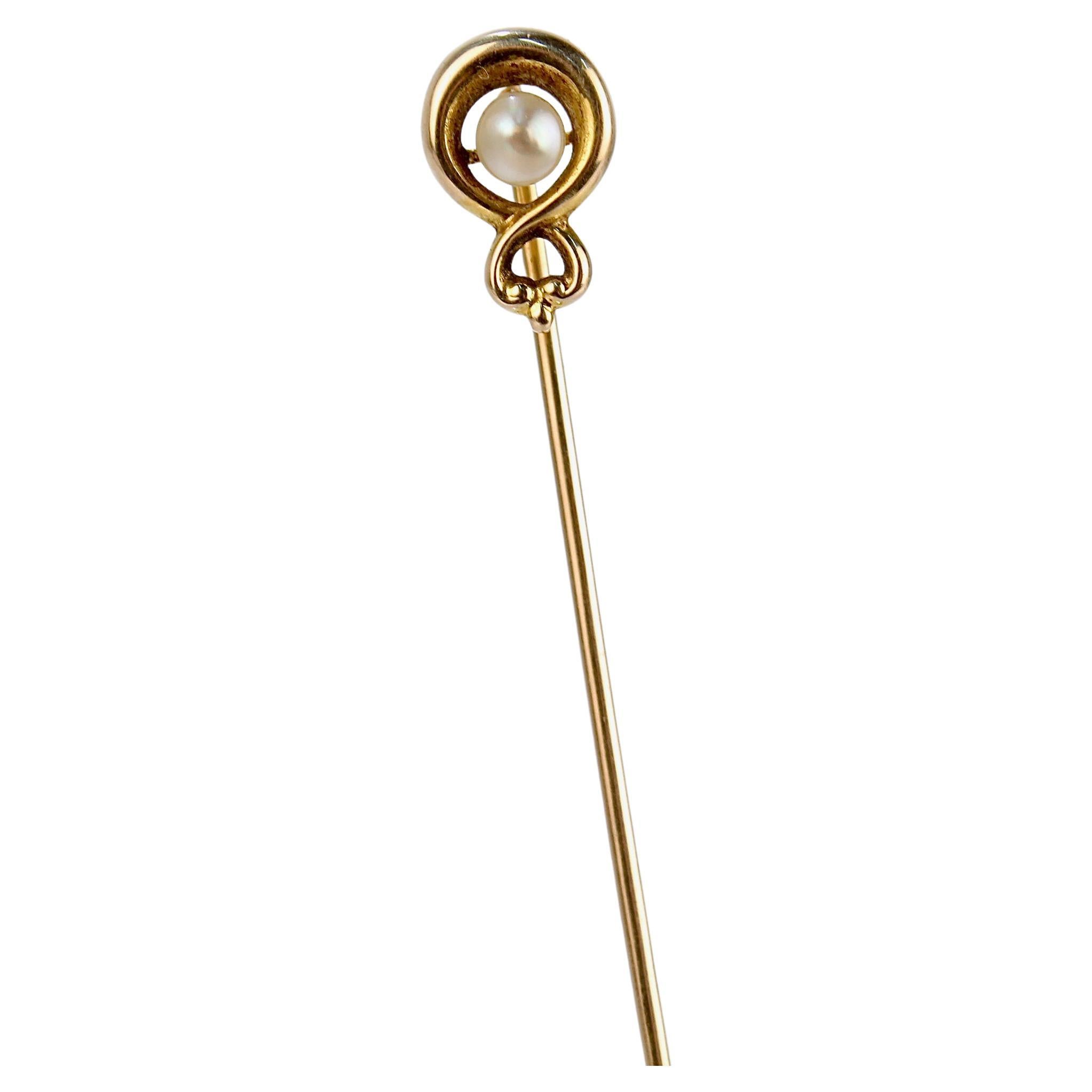 Antique Art Nouveau 10 Karat Gold & Seed Pearl Stick Pin