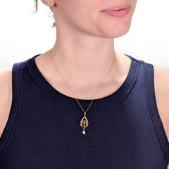 Antique Art Nouveau 10K Gold, Pearl, & Diamond Lavalier Pendant for a Necklace
