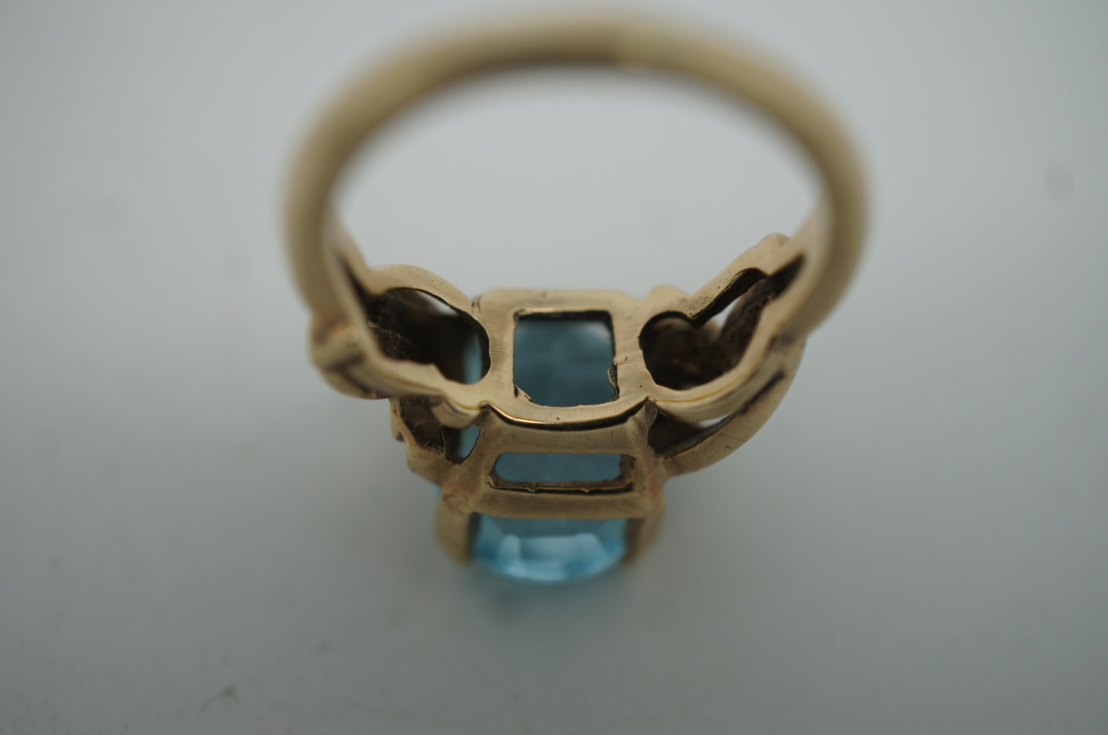 Antique Art Nouveau 10K Yellow Gold Blue Topaz Cocktail Ring 6g For Sale 6