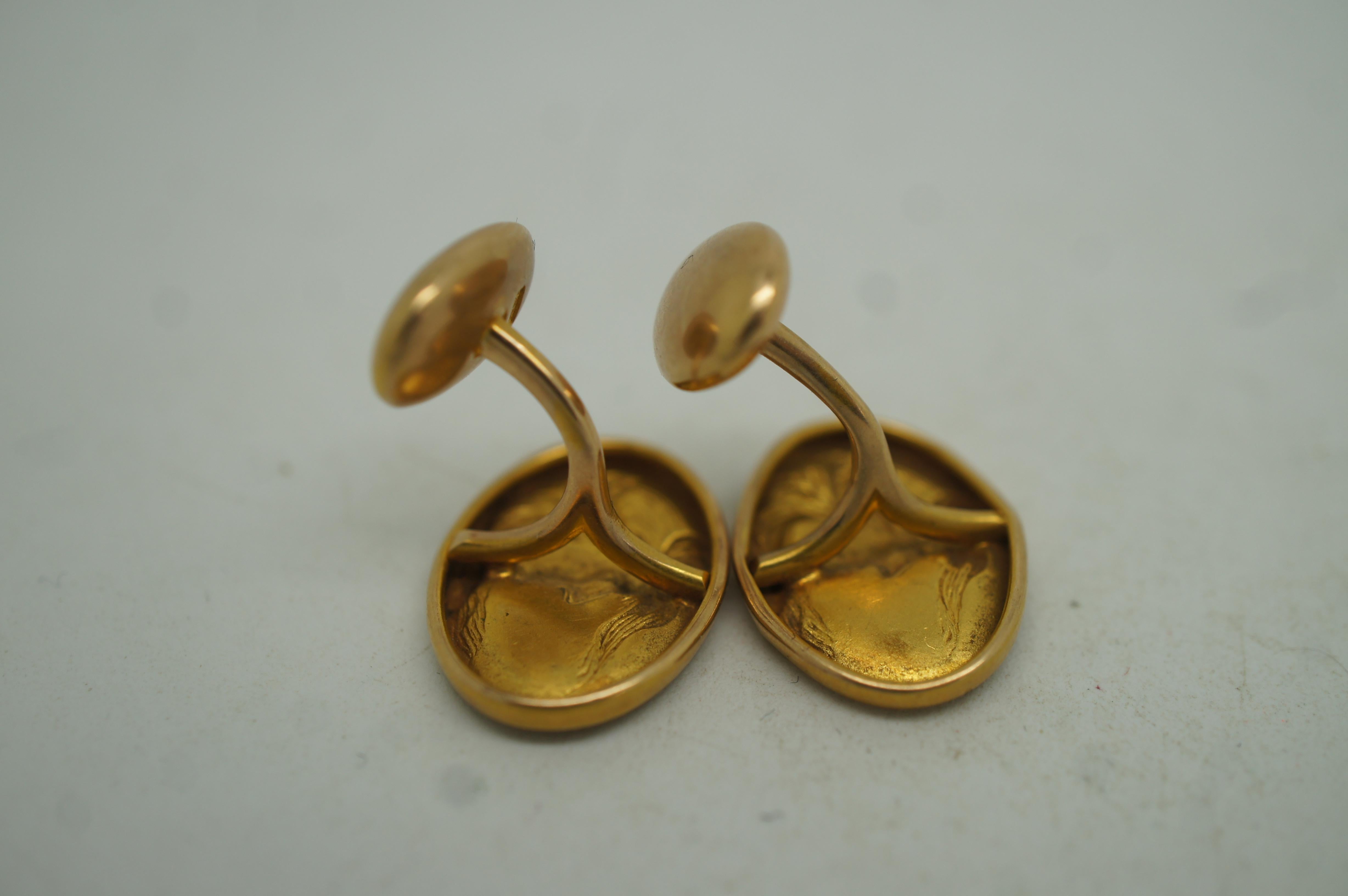 20th Century Antique Art Nouveau 10K Yellow Gold Oval Female Silhouette Face Cufflinks 3g For Sale